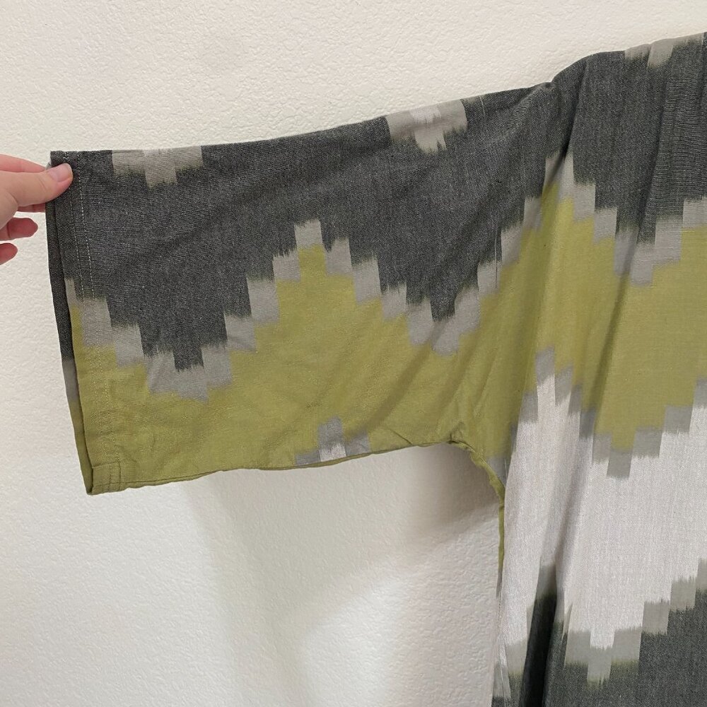 Handmade Chevron Kaftan Dress Green Gray Boho Lagenlook Maxi One Size - Picture 3 of 5